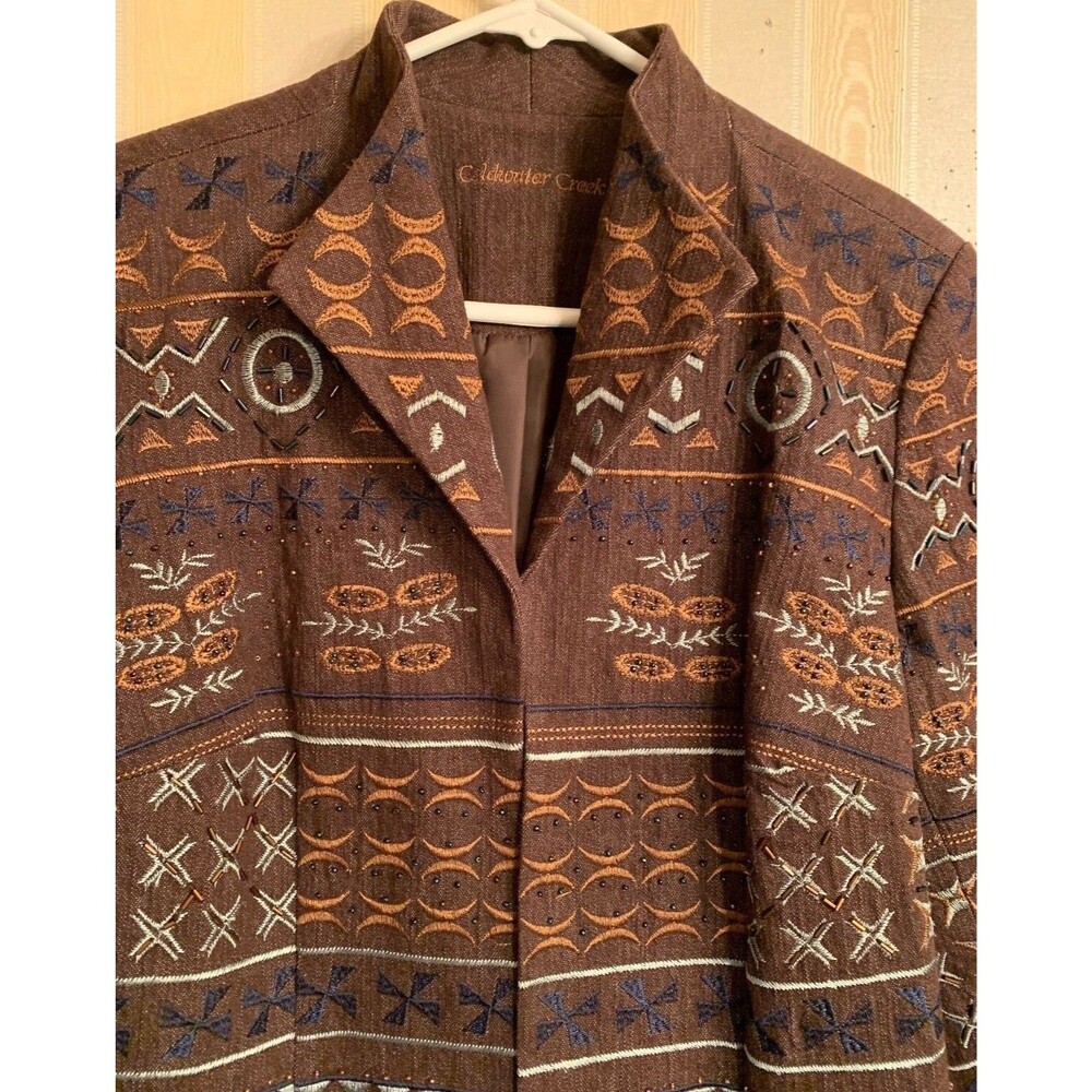 Floral Embroidered Beaded Jacket Coldwater Creek Petite S Brown  EXCELLENT